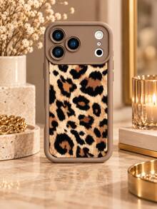 1pc Vintage Plush Texture Leopard Print Phone Case, Maillard Coffee Color Wild Leopard Spot Pattern, Coffee Color Full Coverage Matte Anti-Fall Silicone Protective Shell Compatible With IPhone 18 17 16 15 14 13 12 11/Pro/ProMax/X/XR/XS/XSMAX/7/8/PLUS Compatible With Samsung/Honor - Khaki - View 2
