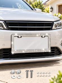 Sparkling License Plate Frame, Crystal Bling Rhinestone Stainless Steel Women's License Plate Frame, Diamond Car Exterior Accessories, Perfect Gift For Girls, Car Accessories, Fits Most Models - A - View 7