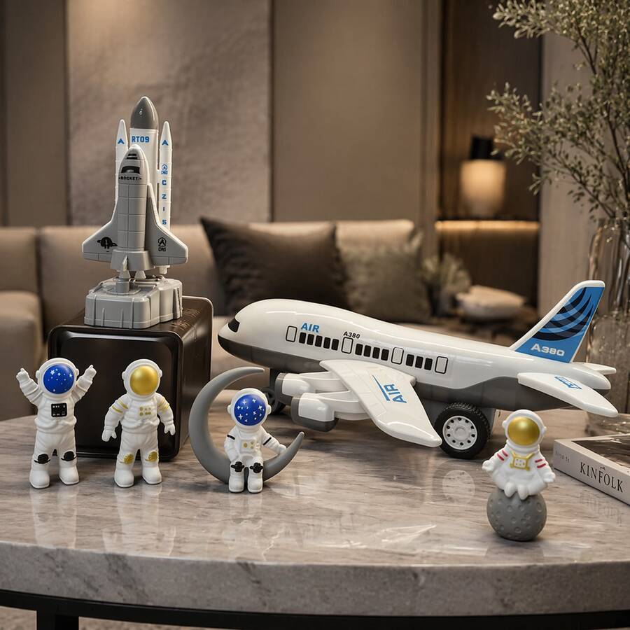 Large White Passenger Plane Space Rocket Launcher Aircraft Astronaut Space Shuttle Model Figurine Children Boys Toy Boys Model Collection Birthday Gift Halloween Christmas Gift