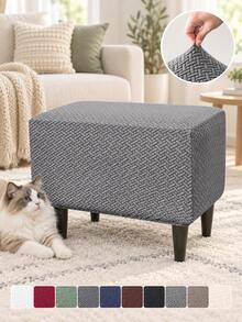 1pc/2pcs Set Solid Color Stretch Footstool Cover, Nordic Jacquard Sofa Footrest Cover, Elastic Foot Stool Protector For Living Room & Bedroom - Multicolor - View 2