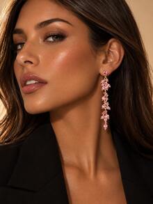 1 Pair Tassel Drop Earrings, Leaf Shaped Earring, Suitable For Women's Daily Wear, Autumn/Winter Formal Evening Party, Valentine's Day Party Accessory - Pink - View 4