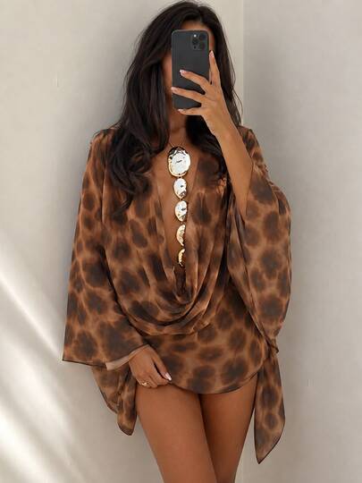 Kliou Vacation Sexy Leopard Print Dress Women Hipster Autumn Patchwork Swing Collar Full Sleeve Clubwear Wild Style Hipster Midnight Mini Bodycon