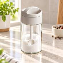 1–2pcs Gray Glass Seasoning Jars With Built-In Small Spoon And Dust-Proof Lid, Transparent Kitchen Spice Storage Containers For Salt, Sugar, Spices, Pepper And Seasoning Powder, Kitchen Countertop Organizer - Multicolor - View 6