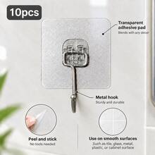 Heavy Duty Hooks, 1-30pcs/Pack, No-Drill Wall Mount Self-Adhesive Removable Transparent, Waterproof Rust-Proof, Suitable For Bathroom, Kitchen, Home And More - One Size - View 11