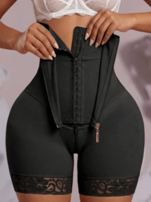 1pc Women's Shaping Pants, High Waist Shaping Shorts, Zipper Closure, Tummy Control Shaping Underwear - Black - View 5