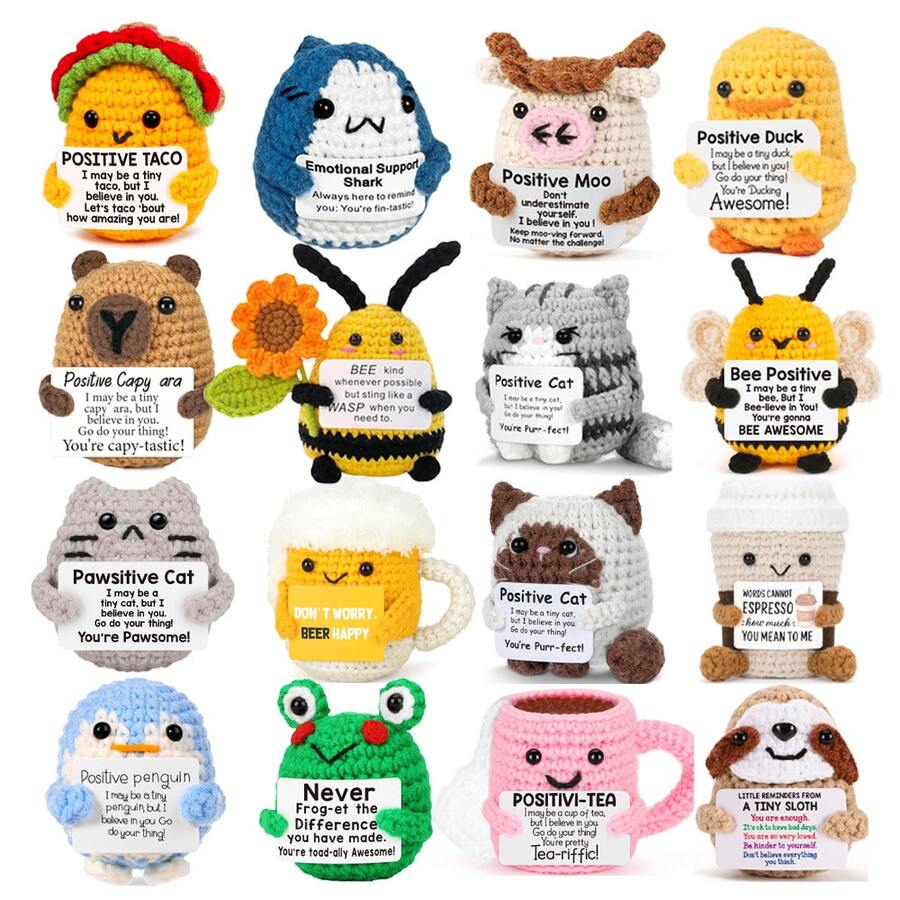 1pc Positive Energy Crochet Animal, Emotional Encouragement Birthday Gift, Gift For Friends, Handmade Knitted Penguin, Shark, Duck, Cat Pattern, Suitable For Women, Colleagues, Friends, Students, As Birthday, Christmas, Valentine's Day Support Small Gift. - Multicolor - View 1