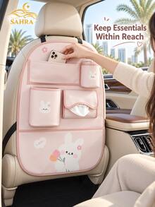 SAHRA 1pc Cute Cartoon Car Seat Back Storage Bag, Multifunctional Car Trash Can, Creative Car Interior Storage, Car Seat Back Kick Mat, Vehicle Decoration - Multi-color - View 8