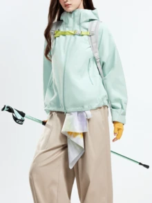 CAMEL CROWN Jaket Outdoor Wanita Satu Lapisan, Nyaman, Tahan Air, dan Ringan untuk Mendaki Gunung. - Kabut garam biru - View 5