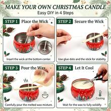 HIZTGHC 50pcs Christmas DIY Candle Making Kit For Beginners, 10 Random Pattern Empty Candle Jars With Lids, Includes Candle Wicks, Wick Holders And Wick Stickers, Handmade Candle Making Materials For Holiday Decoration And Gifts - Christmas 50Pcs/set - View 5