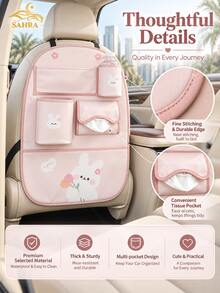 SAHRA 1pc Cute Cartoon Car Seat Back Storage Bag, Multifunctional Car Trash Can, Creative Car Interior Storage, Car Seat Back Kick Mat, Vehicle Decoration - Multi-color - View 1