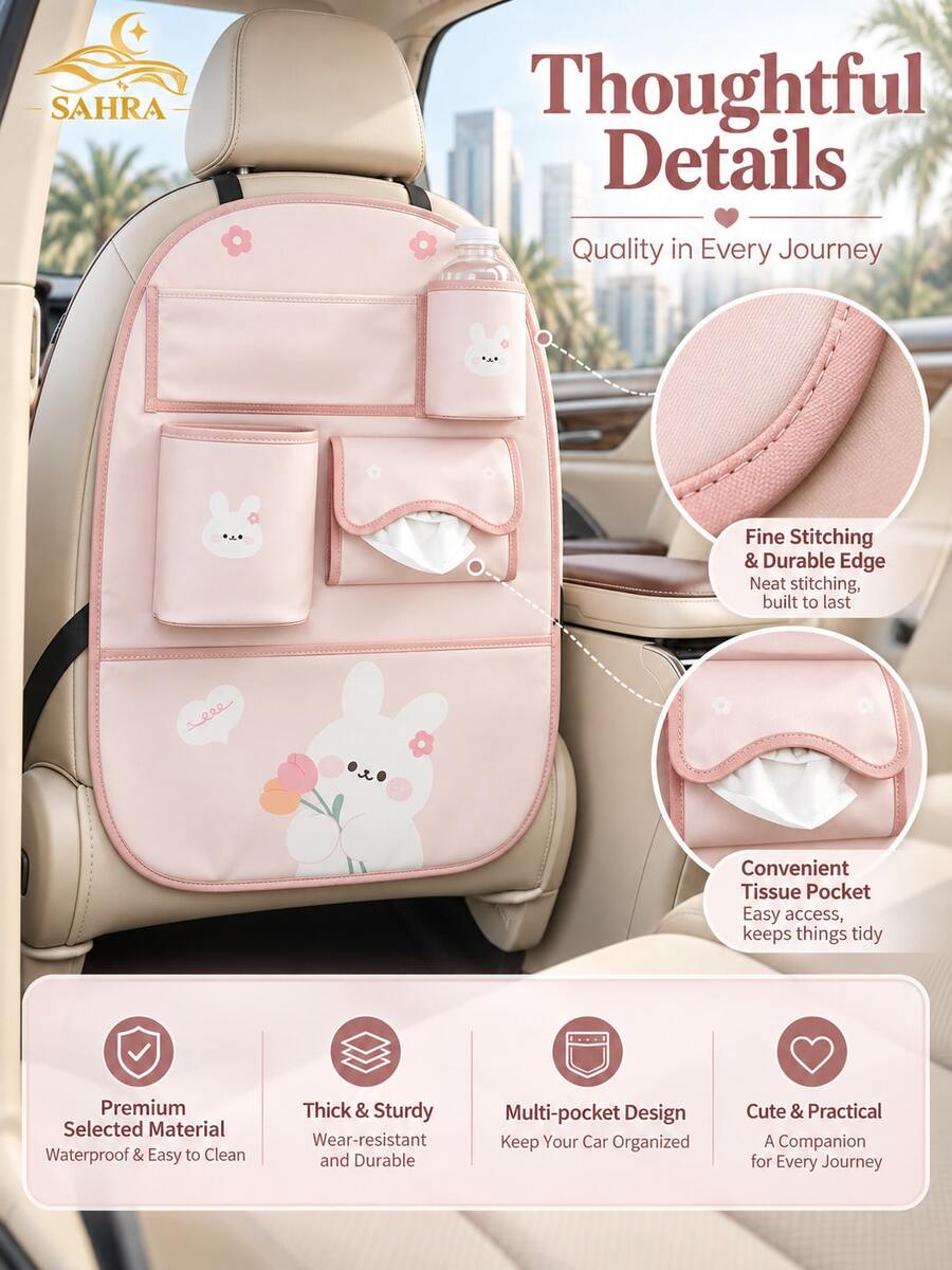 SAHRA 1pc Cute Cartoon Car Seat Back Storage Bag, Multifunctional Car Trash Can, Creative Car Interior Storage, Car Seat Back Kick Mat, Vehicle Decoration - Multi-color - View 1