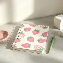 60 Pages/Book Cute Strawberry Spiral Notebook, Ins Style Pocket Small Notebook Portable Memo Pad, Student Creative Message Journal Notebook - Rectangle - View 4