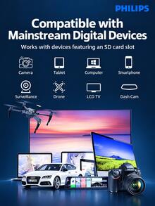PHILIPS 64GB/128GB/256GB 4K High-Speed Blue Card V30 SD Memory Card U3 C10 Camera Storage Card Read Speed 180MB/S Write Speed 130MB/S DSLR Mirrorless Camera High-Speed Storage Card - View 3