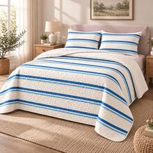1PC Navy Blue Linear Pattern Single Bed Cover (Bed Cover 1, Pillowcase Not Included) Breathable & Comfortable, Suitable For All Seasons, Holiday Gift, Ideal For Hotel, Guest House, Bedroom, Ultra Soft, Breathable & Moisture-Wicking Bedding - Multicolor - View 8