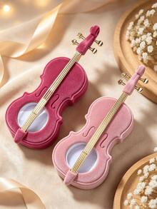 Caja de Joyas de Terciopelo con Forma de Violín & Broche de Violín con Strass, Estuche de Almacenamiento de Labial Mini Lindo para Aretes Anillos Collares, Tema Musical Creativo - Multicolor - Ver 3