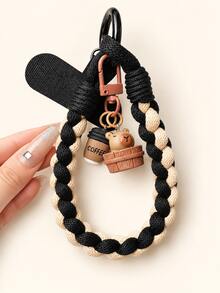 1pc Smartphone Wrist Lanyard, Smartphone Protective Case Lanyard, Maillard Color-Block Braided Short Phone Charm, Cartoon Coffee Animal Pendant Phone Keychain Phone Chain, Bag Charm Key Ring, Daily Travel Wrist Anti-Loss Strap With Universal Phone Patch, Halloween - Multicolor - View 11
