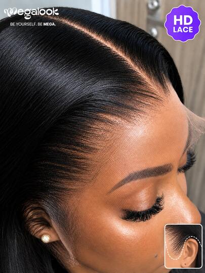 MEGALOOK HD Lace Silky Straight Wig 13x6 Lace Front Wig Natural Black 100% Human Hair 200% Density Breathable Cap Glueless Pre-Plucked Hairline Any Parting