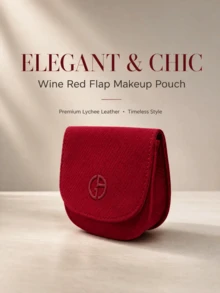 Armani Burgundy Flap Mini Makeup Bag, Textured Portable Small Storage Pouch For Lipstick And Jewelry, Women's Toiletry Bag For Commute, Date, Party, Versatile Handheld Clutch - Red Flap Bag - View 10