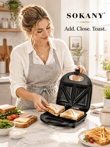 SOKANY Triangle Electric Sandwich Maker Non-Stick Panini Grill For Breakfast - Black - View 9