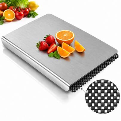 Stainless Steel Cutting Board With PVC Non-Slip Pad, Metal Prep Board For Meat, Vegetables, Fruit Cutting And Dough Kneading, Kitchen Cutting Board