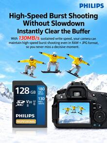 PHILIPS 64GB/128GB/256GB 4K High-Speed Blue Card V30 SD Memory Card U3 C10 Camera Storage Card Read Speed 180MB/S Write Speed 130MB/S DSLR Mirrorless Camera High-Speed Storage Card - View 5