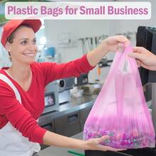 50/100pcs Plastic Shopping Bags With Handles, Leak-Proof And Waterproof, Multi-Functional Vest-Style Storage Bags, Suitable For Groceries, Retail And Restaurants - Multicolor - View 4