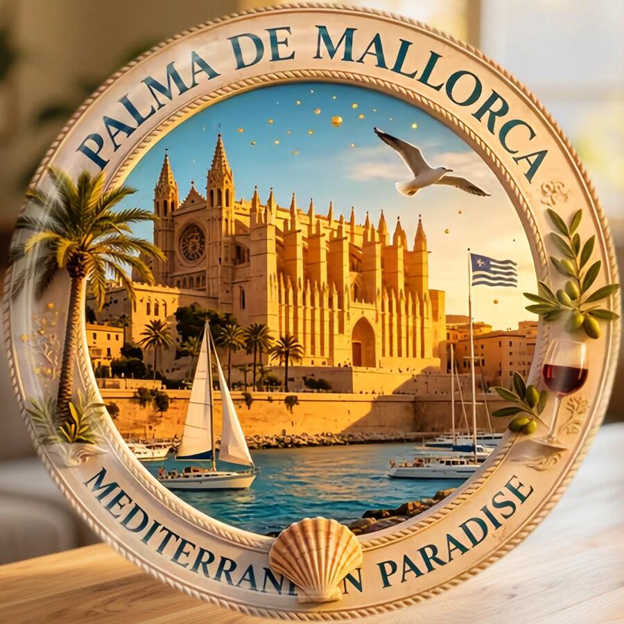 Palma De Mallorca Fridge Magnet, A Mediterranean Cathedral And Harbor Daydream For Relaxed Kitchen Moments For All Metal Surfaces Throughout The Home - A - View 1