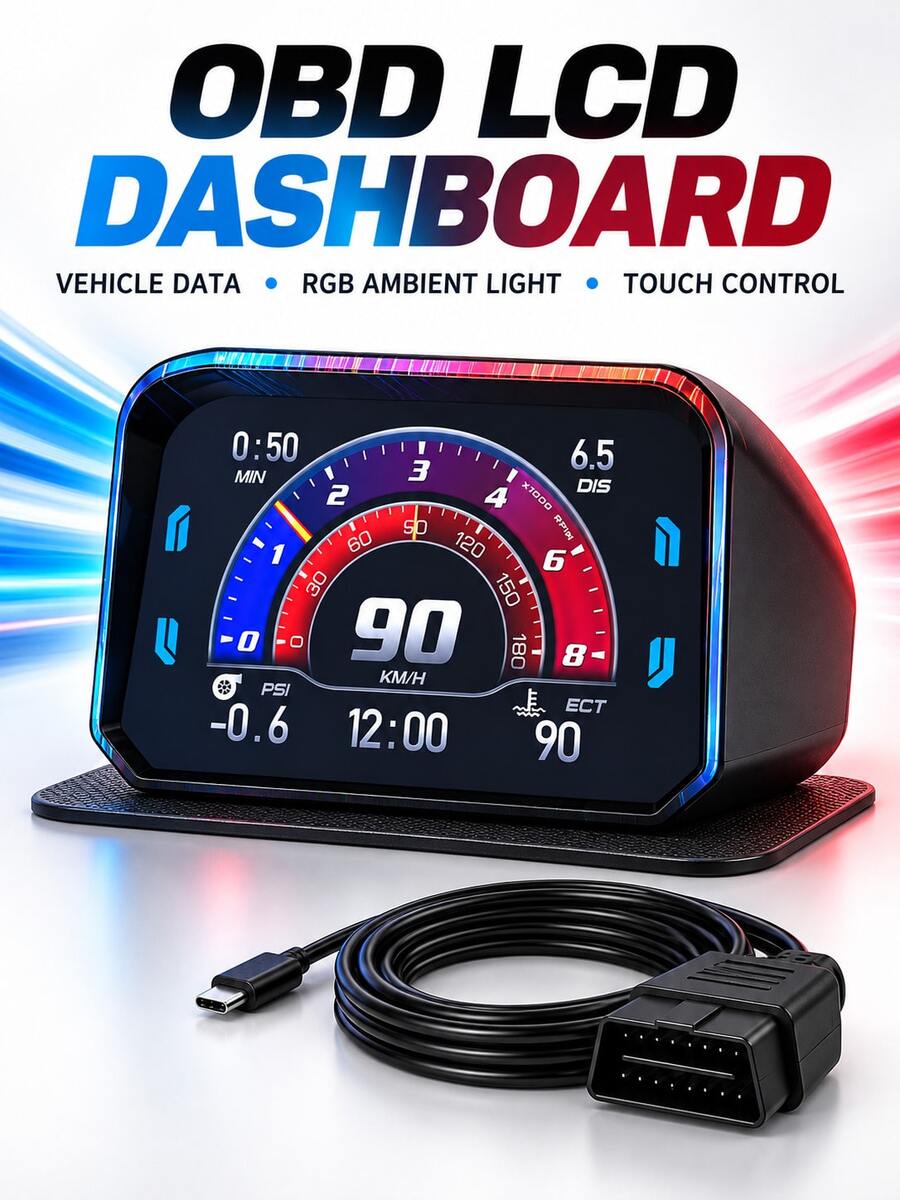 HUD Car Head-Up Display - OBD2 GPS Dual System Car HUD Display - Digital GPS Speedometer With Water Temperature, Voltage, RPM - Universal Head-Up Display Suitable For Most Vehicles