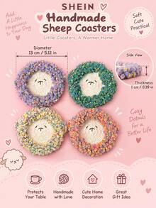 Cute Sheep Face Coaster, Polyester Crochet-Style Cup Mat, Soft Textured Table Decor For Coffee & Tea, Cute Home Decor, Fall Decor, Autumn Decor, Thanksgiving Decor, Christmas Decor, Holiday Gift, Room Decor, Coffee Table Decoration - Multicolor - View 8