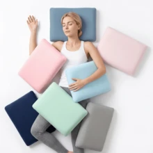 1pc Cool Breathable Memory Foam Sleeping Pillow, Simple Flat Square Pillow Body, Suitable For Side And Back Sleeping, With Zipper Removable Washable Cool Pillowcase, Multi-Use Pillow For Bedroom And Office - Baby Blue - View 5