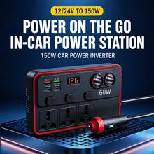 1pc 150W Car Power Inverter With Dual USB And Dual Type-C Fast Charging Ports, Multi-Function Car Cigarette Lighter Adapter, Suitable For Cars, SUVs, Trucks, Road Trips, Commuting And Travel - General Purpose - View 4