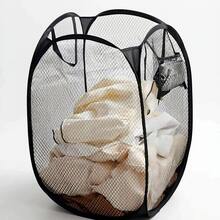 Pop-Up Mesh Laundry Hamper, Collapsible Laundry Storage Basket With Reinforced Handles And Side Pockets, Breathable Laundry Organizer For College Dorm/Apartment Living/Travel, Back To School & Holiday Essential - Black - View 8