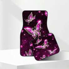 2D,4pcs Car Floor Mat Set,Pink Butterfly Style Print,Easy To Clean,Fashionable Car Interior Protection For Cars,Trucks,SUVs,Premium Polyester Fiber Mats For All Seasons,Perfect Gift For Christmas And Halloween - Multicolor - View 4