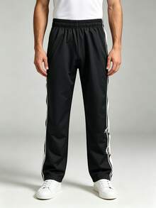 veidoorn Men's Solid Color Sports Pants, Snap Button Easy On And Off, Loose Comfortable Fit,For Sports, Outdoor - Black - View 3