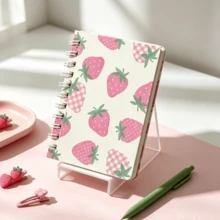 60 Pages/Book Cute Strawberry Spiral Notebook, Ins Style Pocket Small Notebook Portable Memo Pad, Student Creative Message Journal Notebook - Rectangle - View 3
