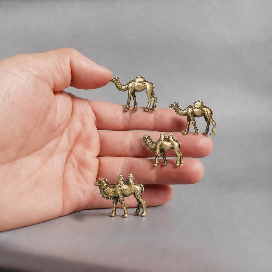 4pcs Copper Color Mini Camel Statue Decorative Metal Figurines, Suitable For Fairy Garden, Micro Landscape, Bonsai, Fish Tank And Miniature Landscape Decoration - Mini Camel - View 1