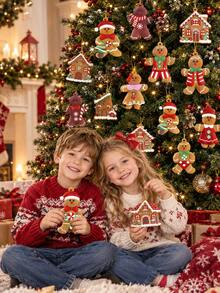 12pcs Gingerbread Man Ornaments For Christmas Tree Decorations For Christmas Party,Christmas Gift - Multicolor - View 3