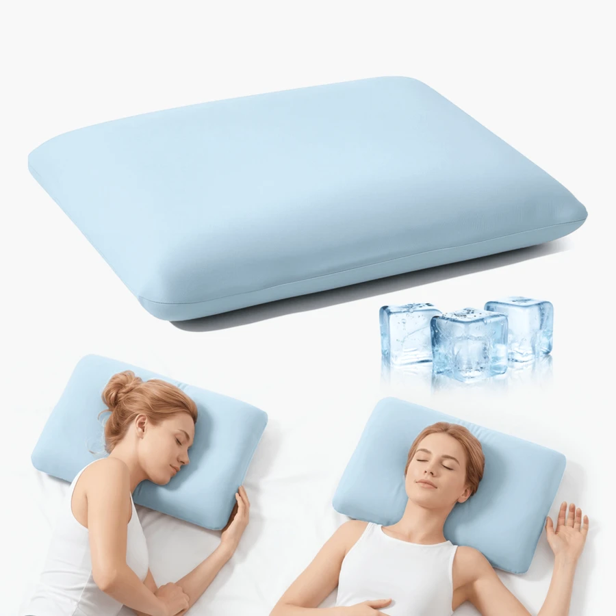 1pc Cool Breathable Memory Foam Sleeping Pillow, Simple Flat Square Pillow Body, Suitable For Side And Back Sleeping, With Zipper Removable Washable Cool Pillowcase, Multi-Use Pillow For Bedroom And Office - Baby Blue - View 1
