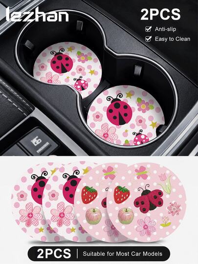 Lezhan, Conjunto de 2 Peças de Porta-copos para Carro com Estampa Fofa de Bolinhas - Design Redondo Antiderrapante para Porta-copos, Revestimento Universal para Porta-copos de Carro, Fácil de Limpar, Adequado para Decoração de Interior de Carro, Ótimo Presente para Entusiastas de Carros