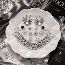 14PCS Silver Black Shoe Charms For Clogs, Spider Star Flower Rhinestone Chain Shoe Decorations, ABS Bling DIY Shoe Accessories For Women Girls - Grey - View 4