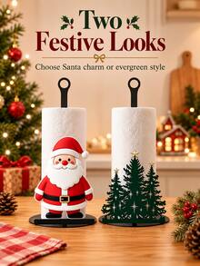 Christmas Kitchen Paper Towel Holder, Santa Claus & Christmas Tree Countertop Paper Roll Storage Rack, Holiday Home Decor, Suitable For Kitchen, Dining Table, Christmas Party Seasonal Decoration, Living Room Accent - Multicolor - View 6