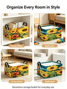 Multifunctional Storage Basket, Vacuum Storage Bags, Sunflower Print Storage Basket, Home Storage Essential, Clothing Organizer, Large Capacity Storage, Suitable For Home, Rental, Dorm, Practical Housewarming Gift, Portable Storage Bin, Home Organization Must-Have Storage Set - Multicolor - View 8