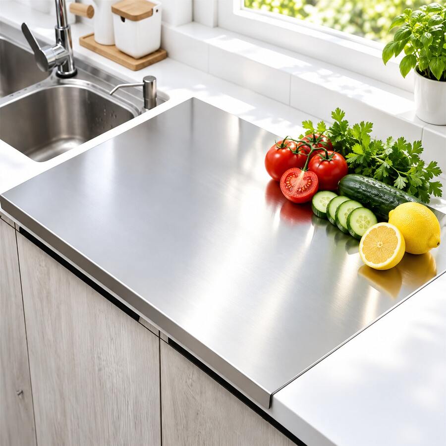 1pc Extra Large Stainless Steel Cutting Board, Metal Chopping Board And Kitchen Countertop Protector, Suitable For Meat, Vegetables, Fruit And Food Preparation, Easy To Clean Kitchen Accessory - View 1