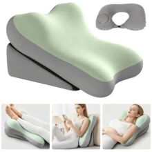 Reading Pillow For Bed Back Rest Lumbar With Support Arm Seat Cushion Lounger, Includes An Inflatable Neck Pillow - Fruit Green - View 2