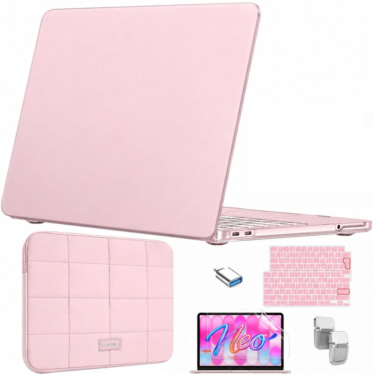 Matte Hard Shell Protective Case For MacBook Neo 13-Inch A3404 2026 Model, Anti-Scratch Feature, With Multiple Optional Accessories Including EU And US Keyboard Covers, High-Definition Screen Protector, USB Adapter, Mini Stand And Laptop Sleeve - View 1