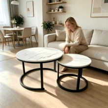 طقم طاولة قهوة متداخلة من قطعتين بتصميم دائري؛ متوفر بأنماط مختلفة، تجسد هذه القطعة جمالية بسيطة وفاخرة في آن واحد - مثالية كطاولة جانبية لغرفة المعيشة لاستقبال الضيوف أو عرض الديكور. - متعدد الألوان - مشاهدة 4