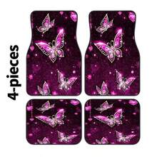 2D,4pcs Car Floor Mat Set,Pink Butterfly Style Print,Easy To Clean,Fashionable Car Interior Protection For Cars,Trucks,SUVs,Premium Polyester Fiber Mats For All Seasons,Perfect Gift For Christmas And Halloween - Multicolor - View 2