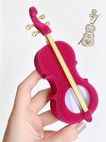 Caja de Joyas de Terciopelo con Forma de Violín & Broche de Violín con Strass, Estuche de Almacenamiento de Labial Mini Lindo para Aretes Anillos Collares, Tema Musical Creativo - Multicolor - Ver 12