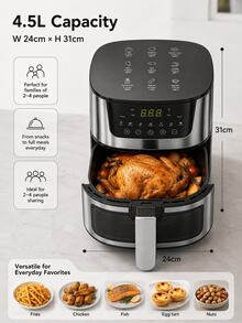 SMEGGEMS 4.5L Air Fryer, 1400W With Viewing Window, 9 Food Time And Temperature Guides, 7 Cooking Presets And Digital Touch Control - Black - View 13