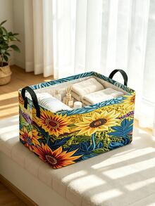 Multifunctional Storage Basket, Vacuum Storage Bags, Sunflower Print Storage Basket, Home Storage Essential, Clothing Organizer, Large Capacity Storage, Suitable For Home, Rental, Dorm, Practical Housewarming Gift, Portable Storage Bin, Home Organization Must-Have Storage Set - Multicolor - View 5